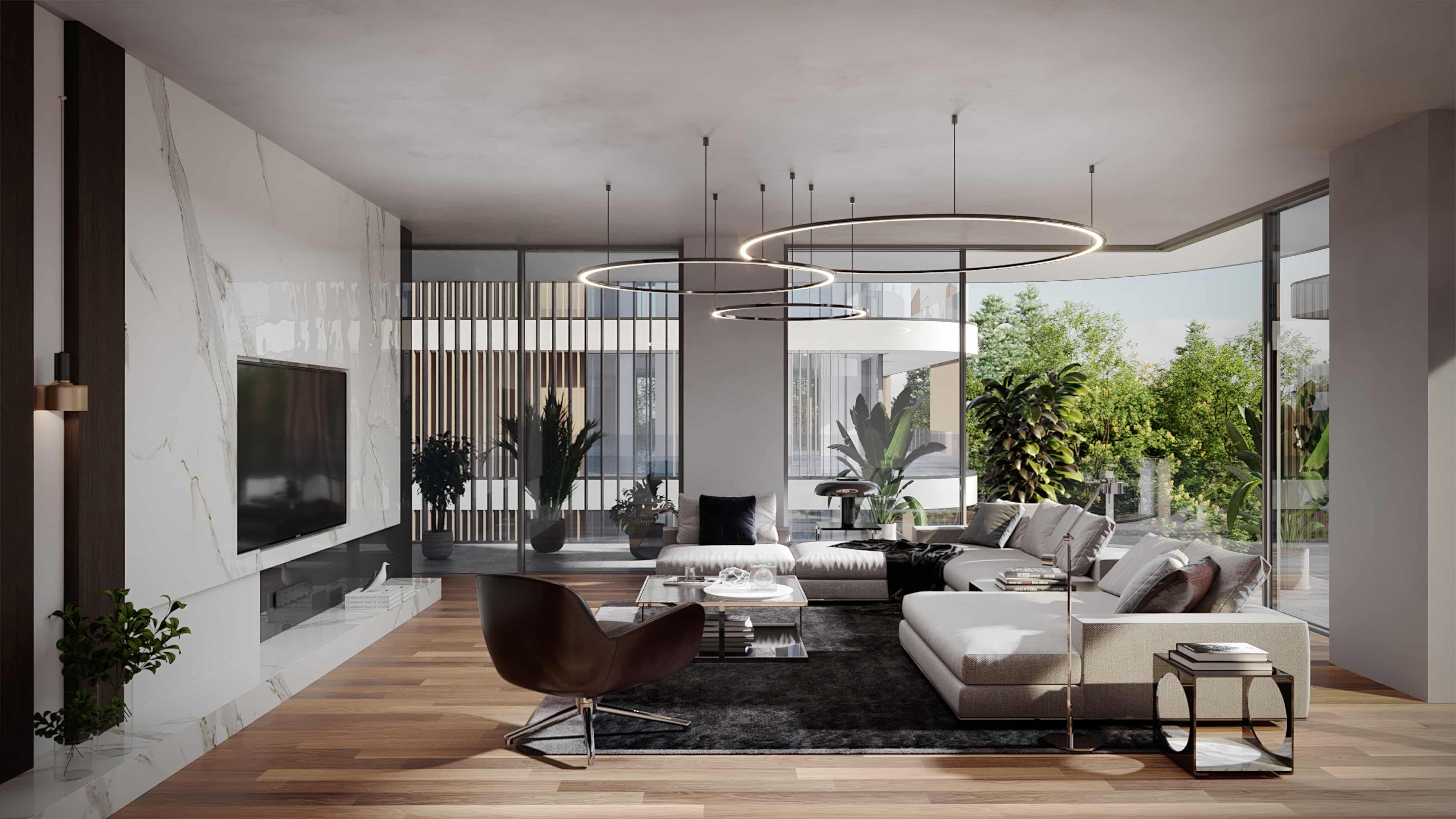 Modern luxury living room interior at Liberty 1 apartments Yerevan