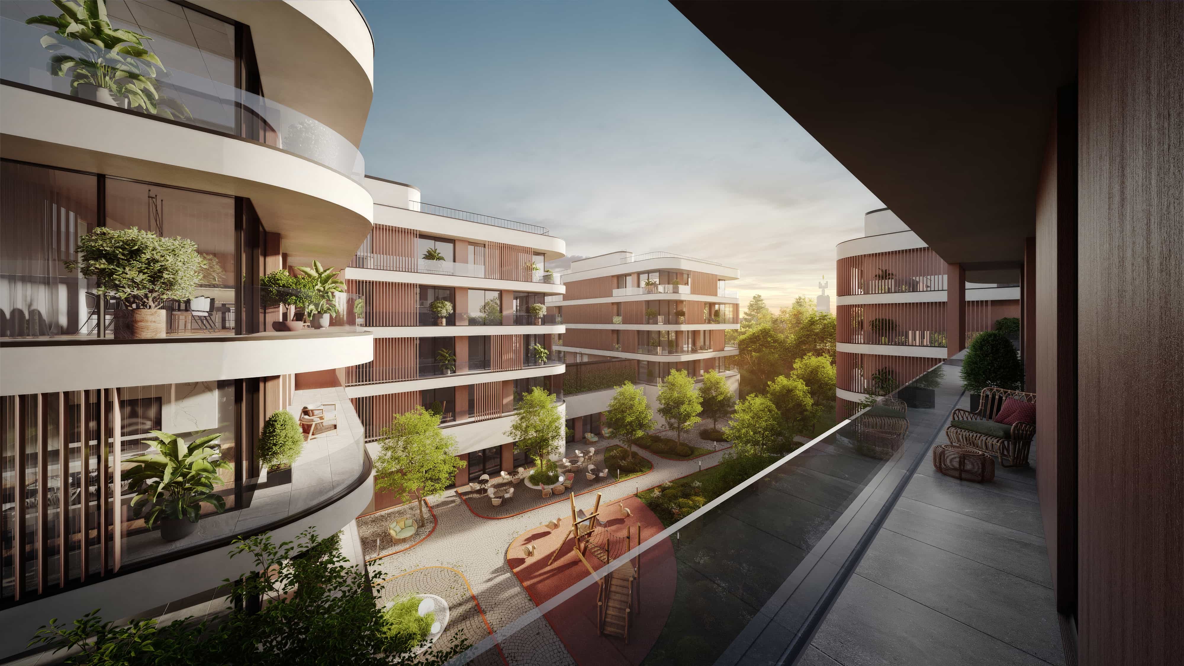 Balcony overlooking landscaped courtyard Liberty 1 Yerevan